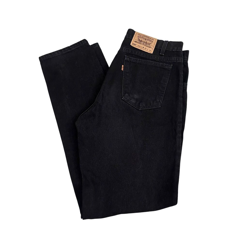 Vintage Levis 550 Jeans Mens 34x34.5 Black Relaxed Fit Orange Tab Made USA 90s